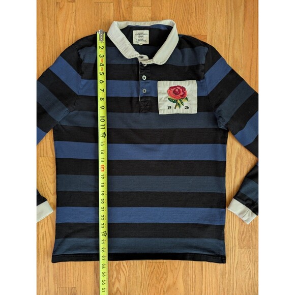 Kent & Curwen Rugby Jersey Mens Medium Blue Stripe Hoop David Beckham Rose Patch - Picture 9 of 10